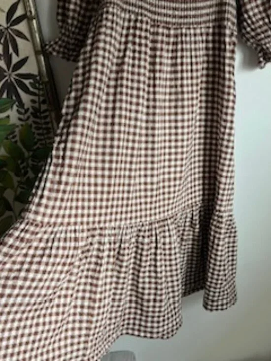 Madewell Lucie Elbow-Sleeve Smocked Gingham Midi Dress Two Pockets Women's M - Picture 4 of 15